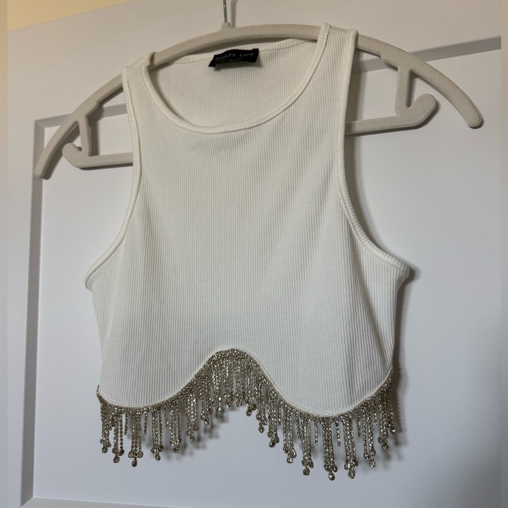 White Fox rhinestone crop top